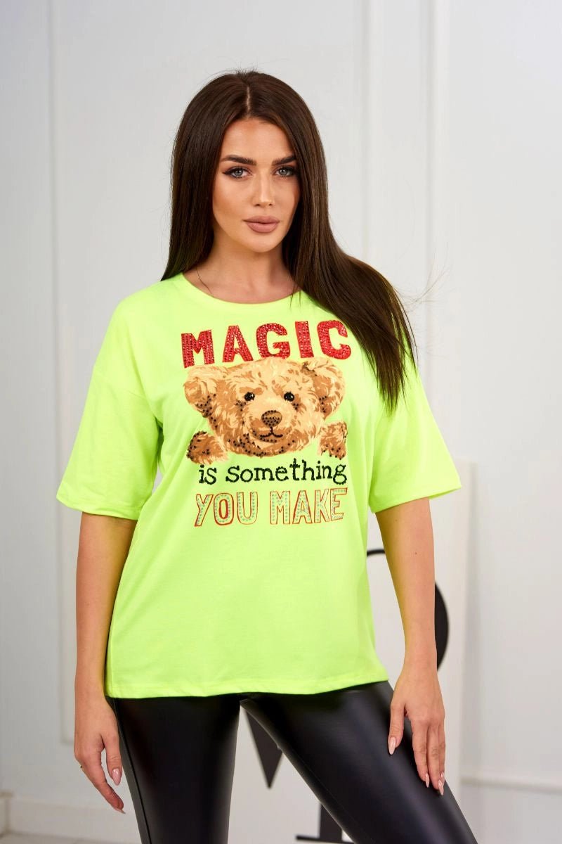 T-shirt with print 9243 / – Yellow neon цвет / color | Lexline Fashion