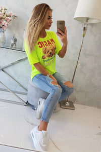 T-shirt with print 9243 / – Yellow neon цвет / color | Lexline Fashion