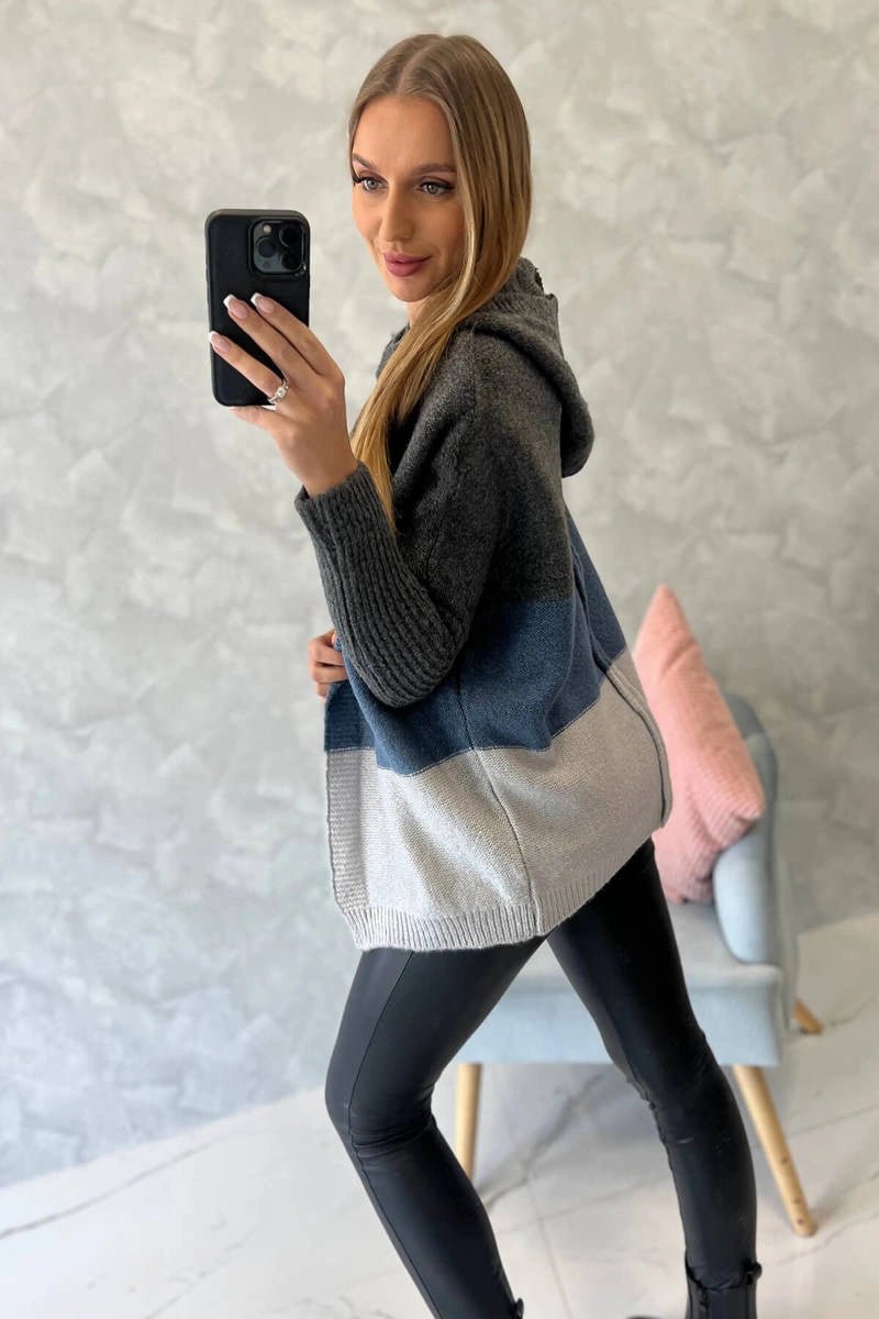Three - color hooded sweater 2019 - 15 / – Jeans цвет / color | Lexline Fashion