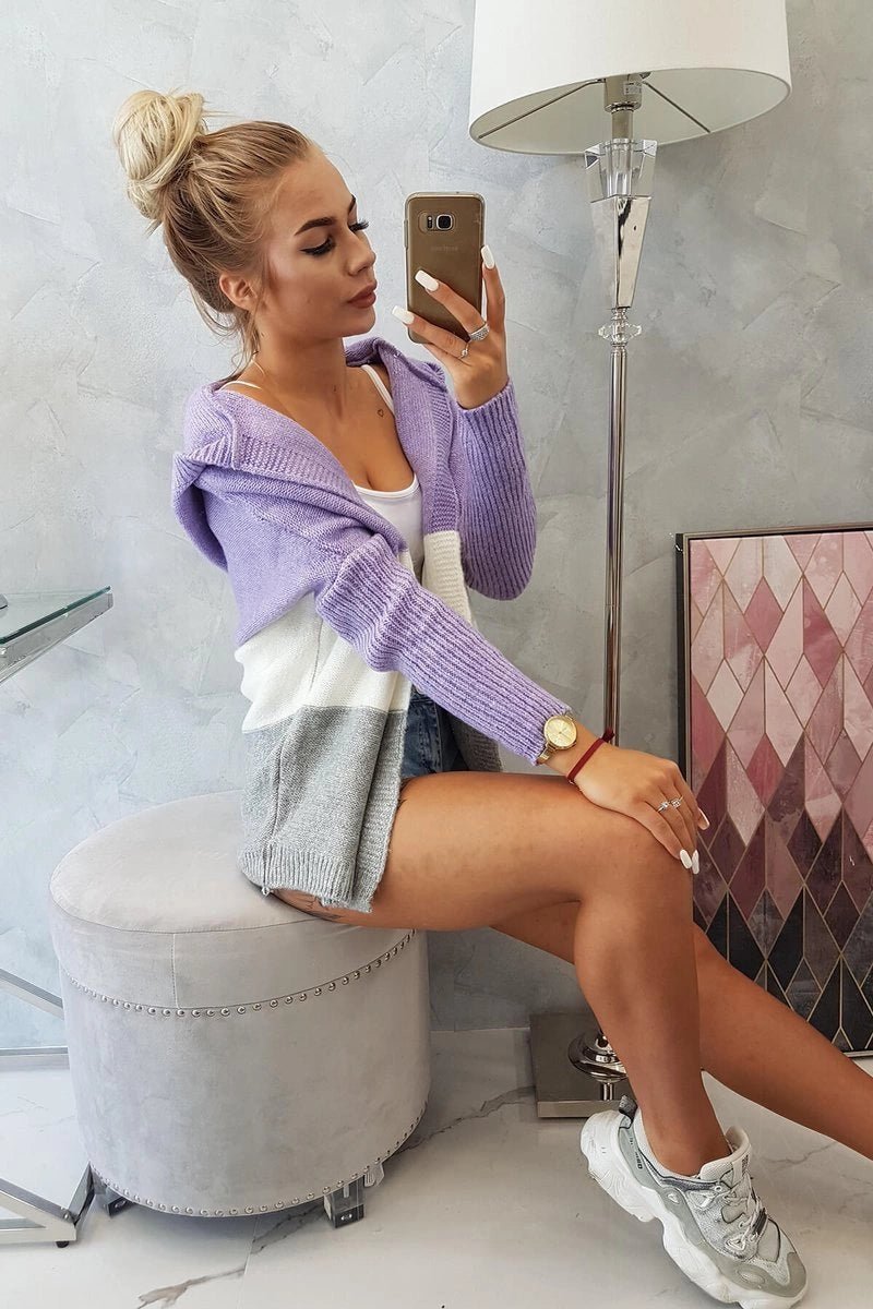Three - color hooded sweater 2019 - 15 / – Purple цвет / color | Lexline Fashion