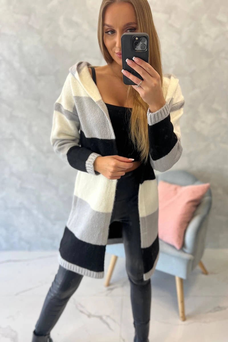 Three - color striped cardigan 2019 - 25 / – Black цвет / color | Lexline Fashion