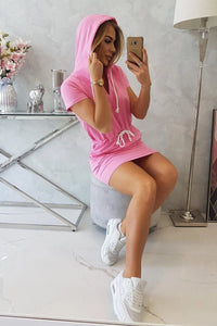 Tied dress with hood 8982 / – Light || Pink цвет / color | Lexline Fashion