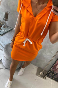 Tied dress with hood 8982 / – Orange цвет / color | Lexline Fashion