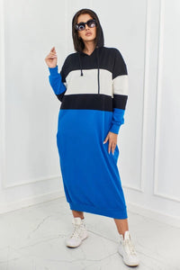 Tricolor dress with hood 9574 / – Blue цвет / color | Lexline Fashion