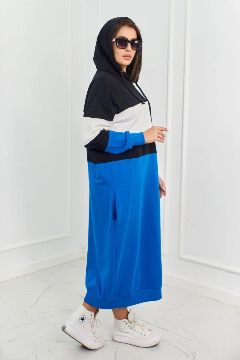 Tricolor dress with hood 9574 / – Blue цвет / color | Lexline Fashion