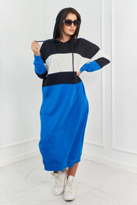 Tricolor dress with hood 9574 / – Blue цвет / color | Lexline Fashion