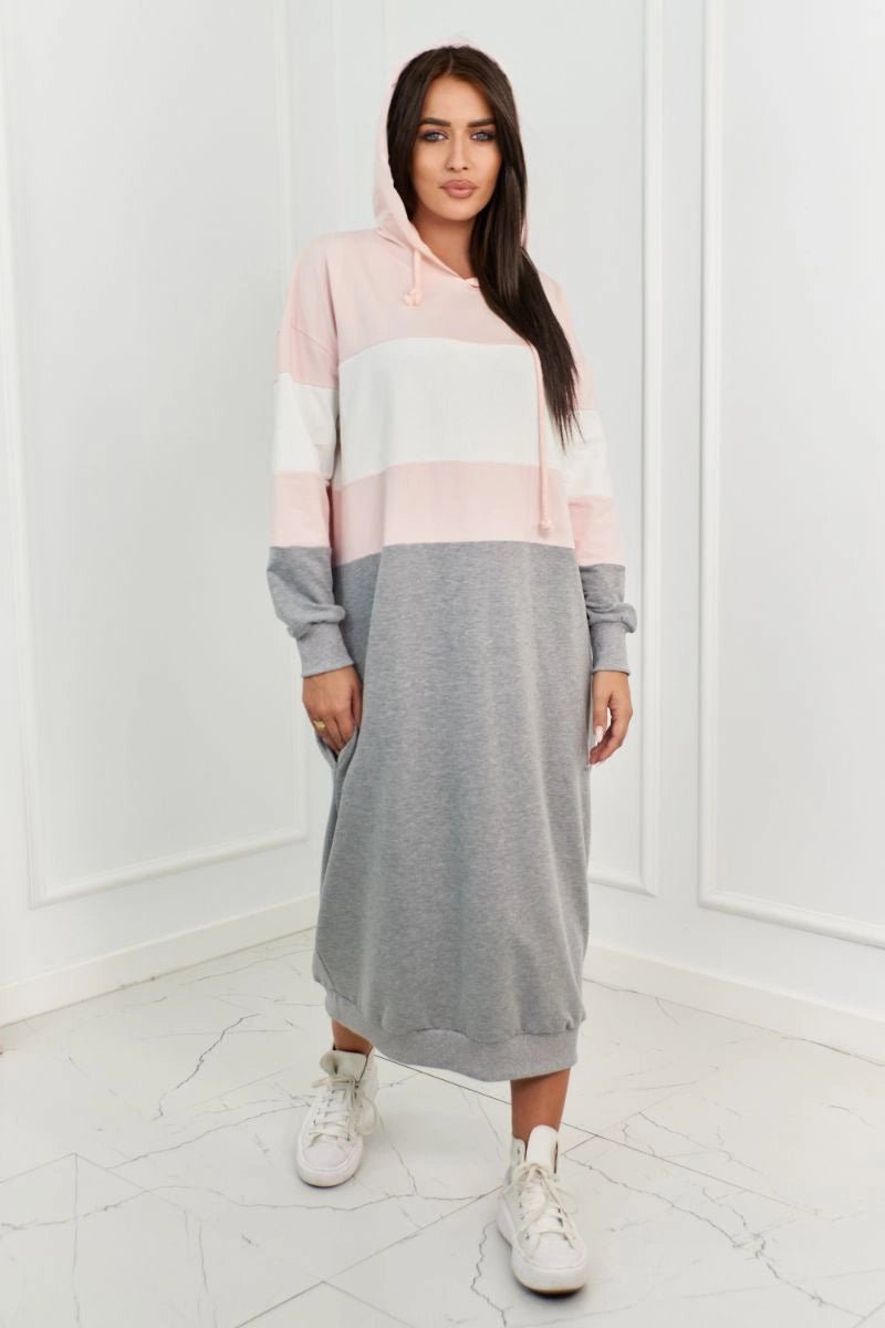 Tricolor dress with hood 9574 / – Gray цвет / color | Lexline Fashion