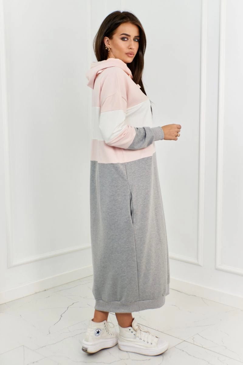 Tricolor dress with hood 9574 / – Gray цвет / color | Lexline Fashion