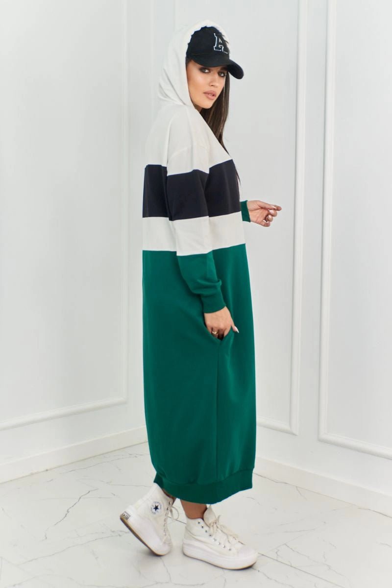 Tricolor dress with hood 9574 / – Green цвет / color | Lexline Fashion