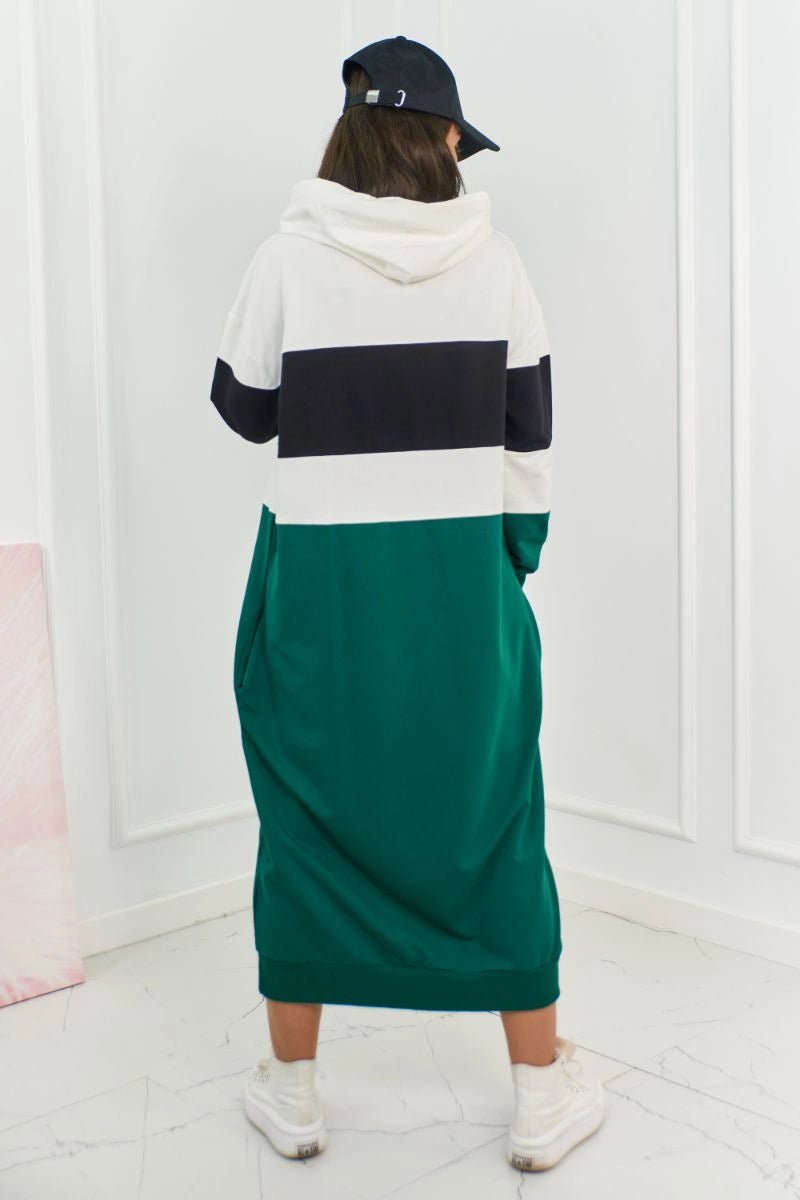Tricolor dress with hood 9574 / – Green цвет / color | Lexline Fashion