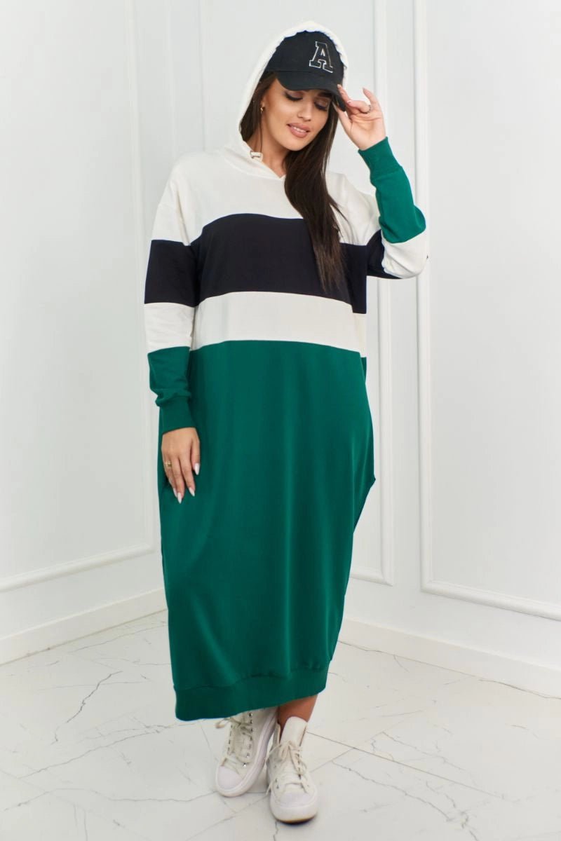 Tricolor dress with hood 9574 / – Green цвет / color | Lexline Fashion