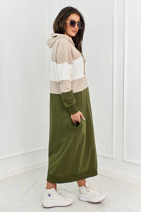 Tricolor dress with hood 9574 / – Khaki цвет / color | Lexline Fashion