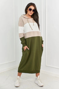Tricolor dress with hood 9574 / – Khaki цвет / color | Lexline Fashion