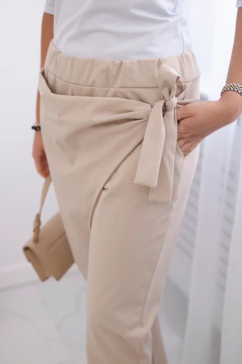 Trousers tied with an asymmetrical front 1958C / – Beige цвет / color | Lexline Fashion