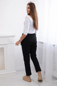 Trousers tied with an asymmetrical front 1958C / – Black цвет / color | Lexline Fashion