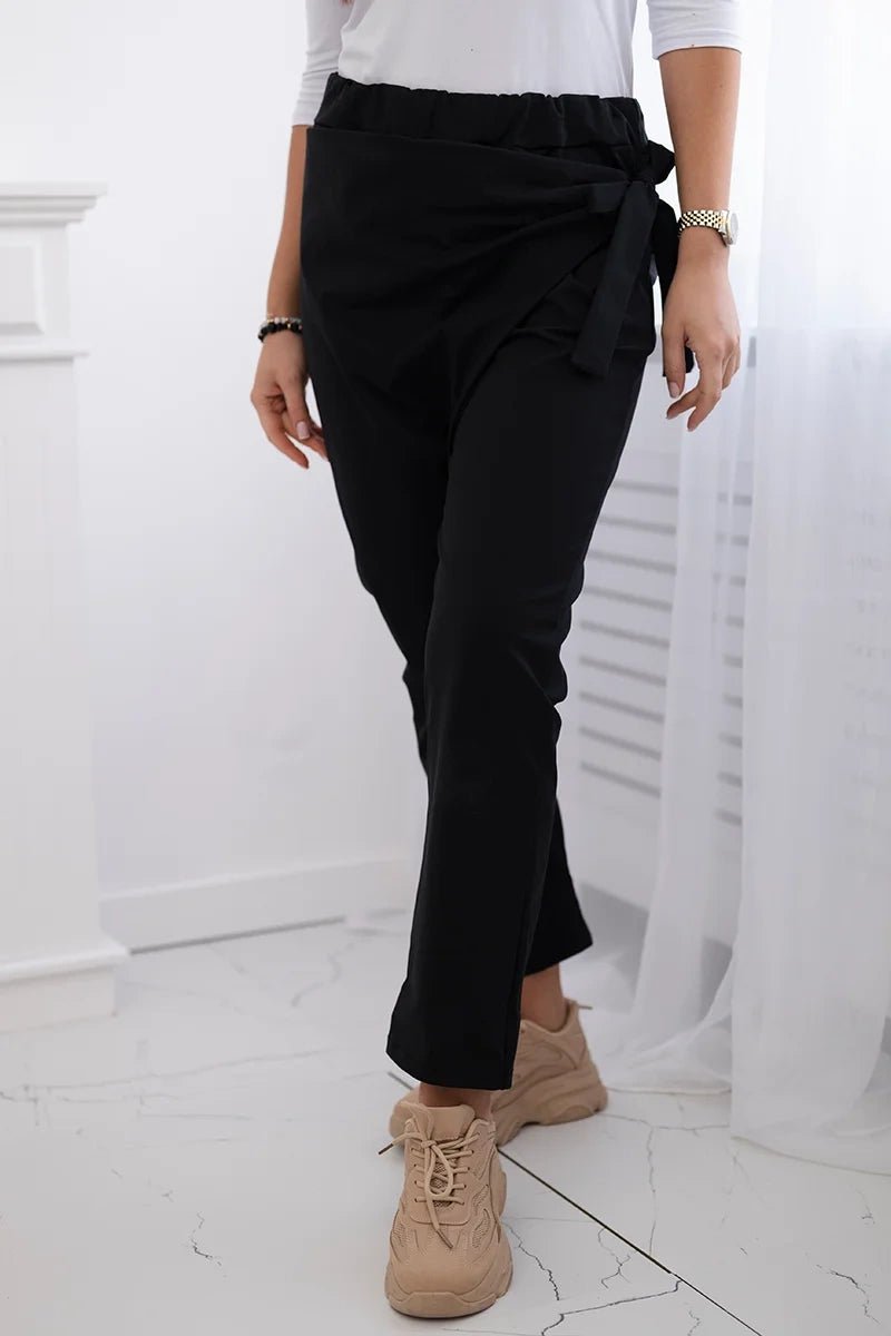 Trousers tied with an asymmetrical front 1958C / – Black цвет / color | Lexline Fashion