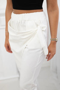 Trousers tied with an asymmetrical front 1958C / – Ecru цвет / color | Lexline Fashion