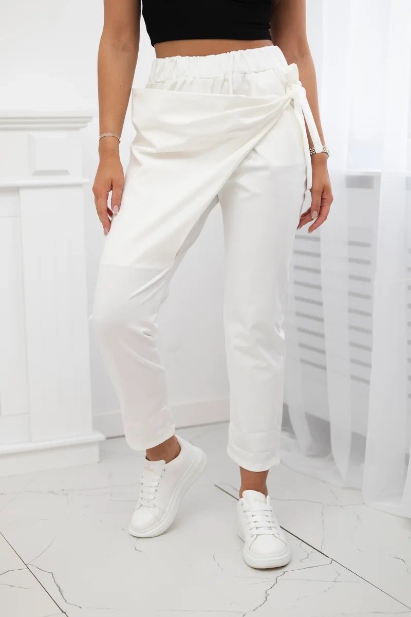 Trousers tied with an asymmetrical front 1958C / – Ecru цвет / color | Lexline Fashion