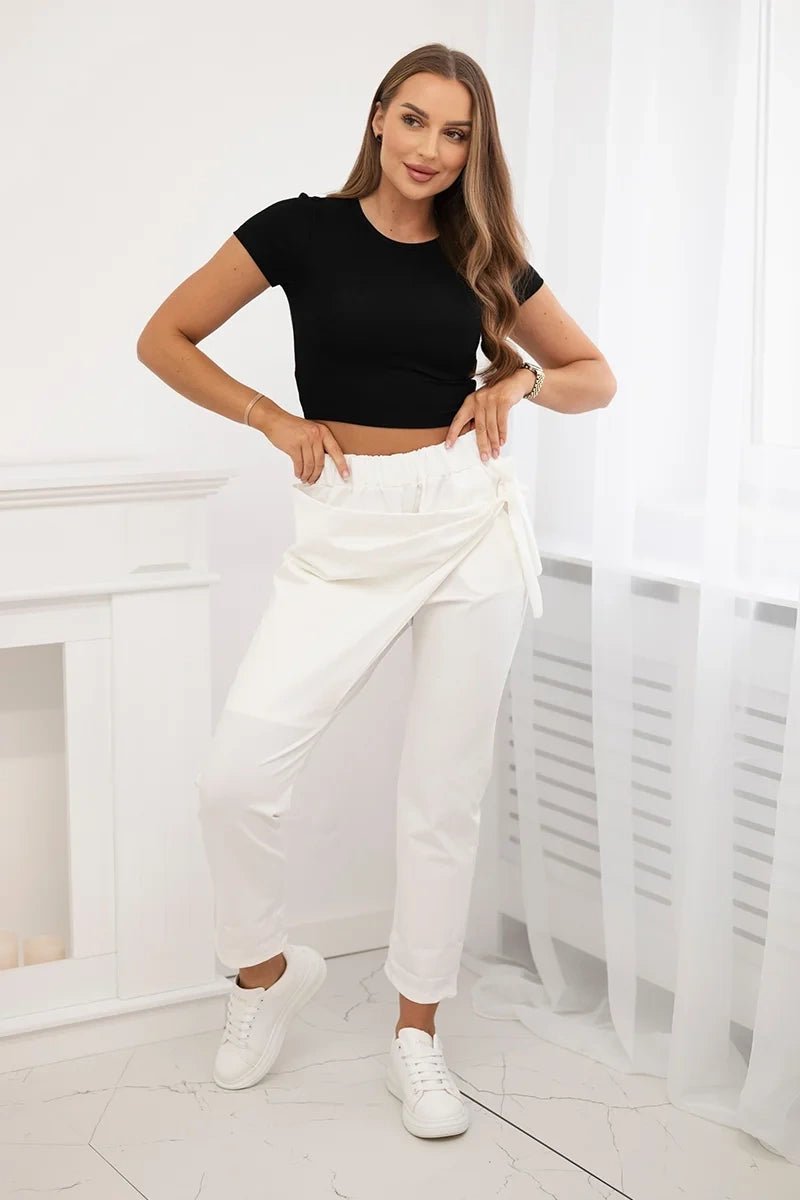 Trousers tied with an asymmetrical front 1958C / – Ecru цвет / color | Lexline Fashion
