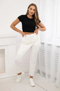 Trousers tied with an asymmetrical front 1958C / – Ecru цвет / color | Lexline Fashion