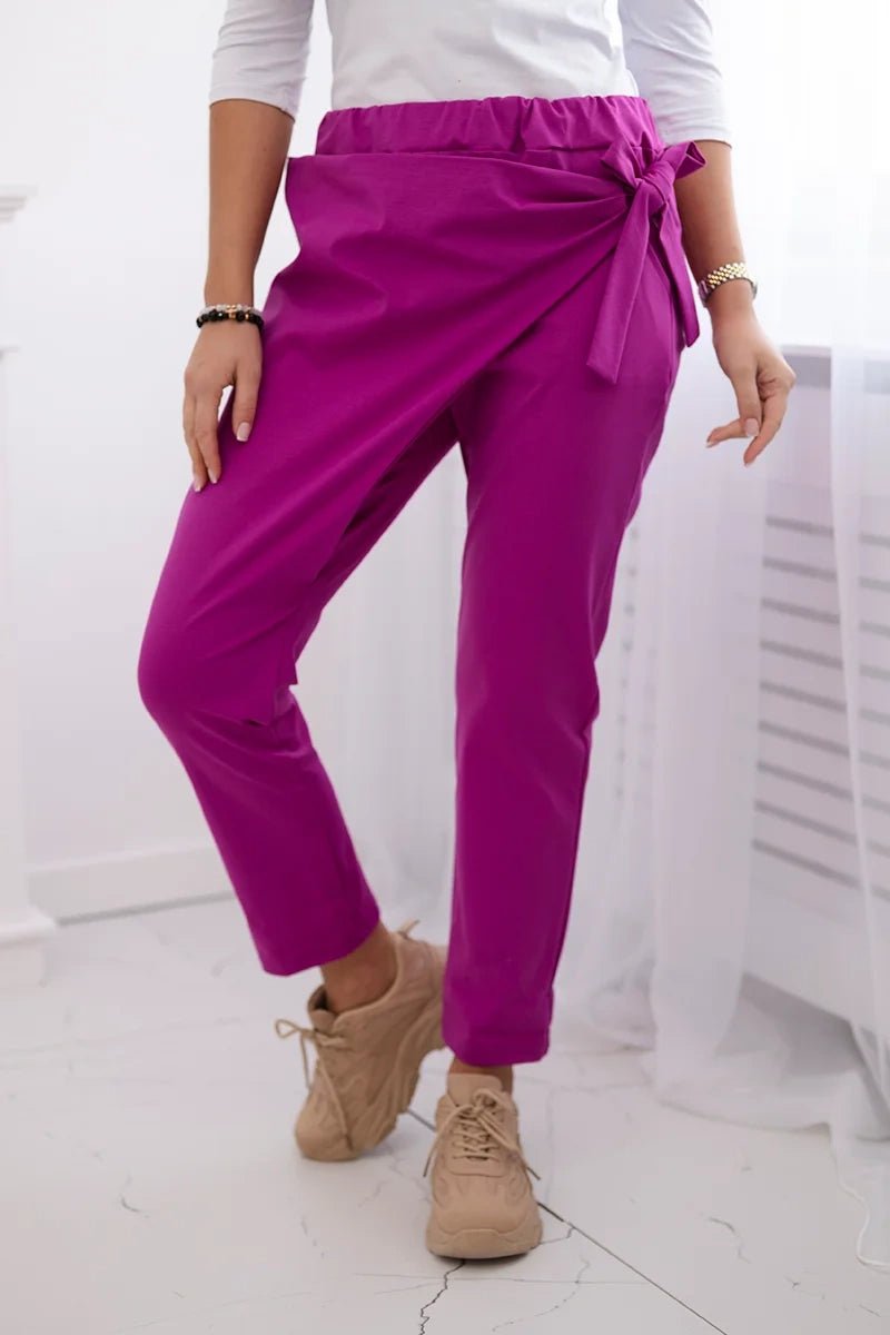 Trousers tied with an asymmetrical front 1958C / – Plum цвет / color | Lexline Fashion