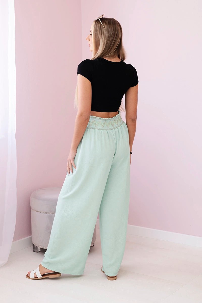 Trousers with a wide elastic waistband IT - 40 / – Mint цвет / color | Lexline Fashion