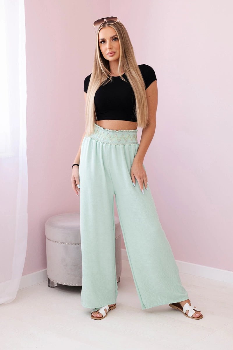 Trousers with a wide elastic waistband IT - 40 / – Mint цвет / color | Lexline Fashion
