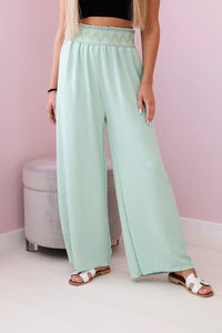 Trousers with a wide elastic waistband IT - 40 / – Mint цвет / color | Lexline Fashion