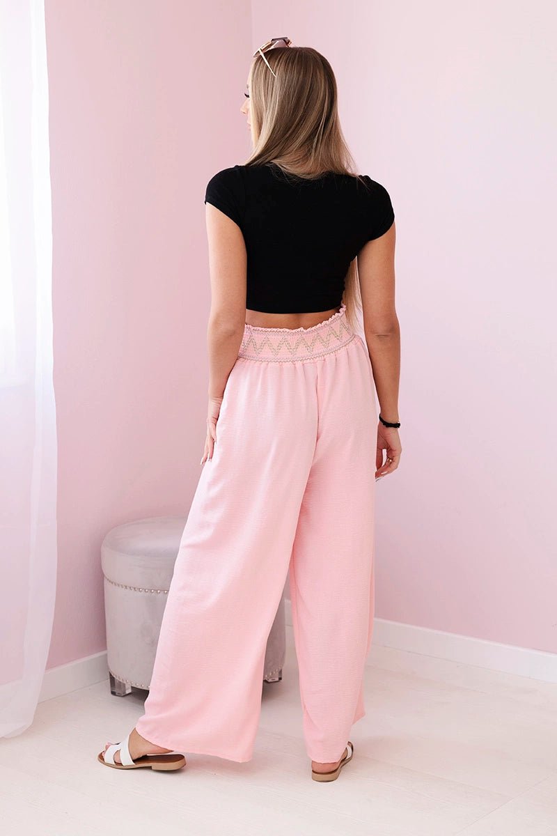 Trousers with a wide elastic waistband IT - 40 / – Powder цвет / color | Lexline Fashion