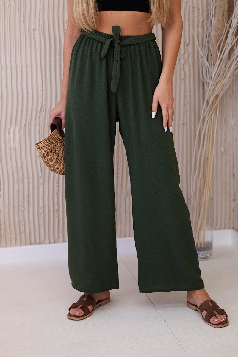 Trousers with a wide waistband 5878 / – Khaki цвет / color | Lexline Fashion
