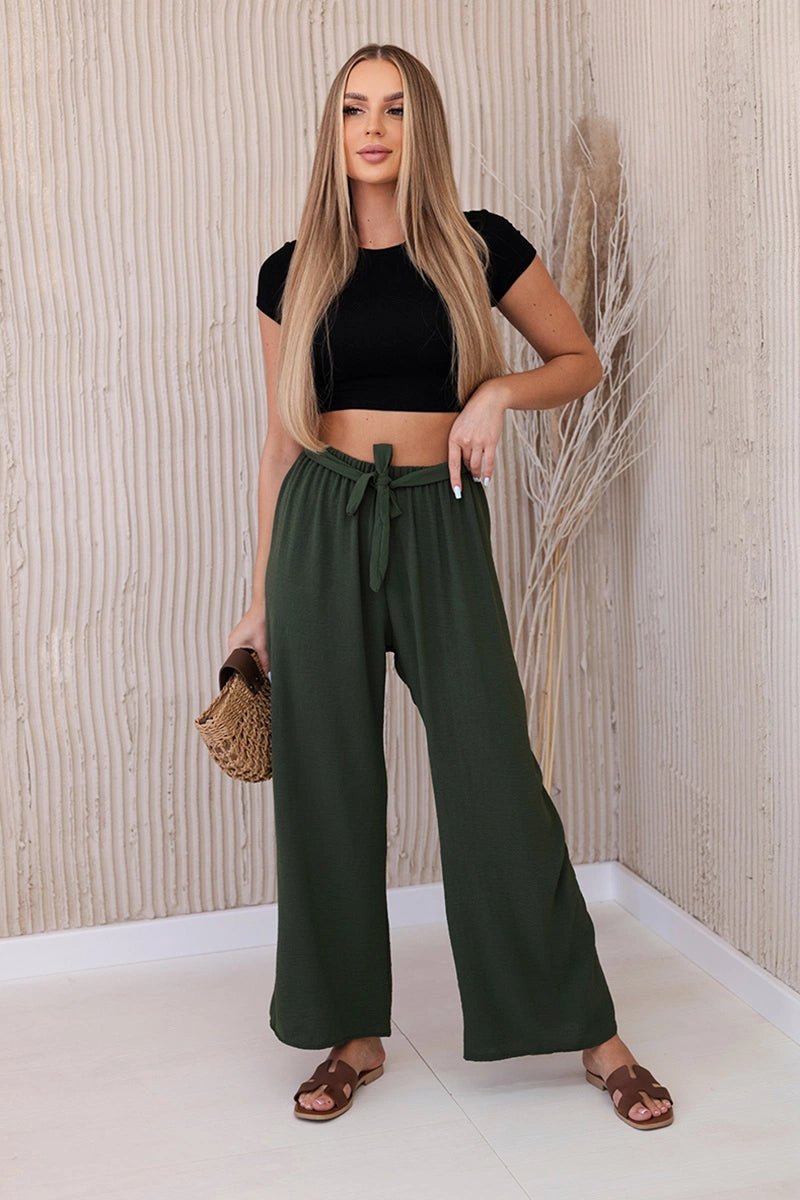 Trousers with a wide waistband 5878 / – Khaki цвет / color | Lexline Fashion