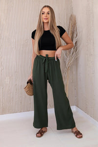 Trousers with a wide waistband 5878 / – Khaki цвет / color | Lexline Fashion