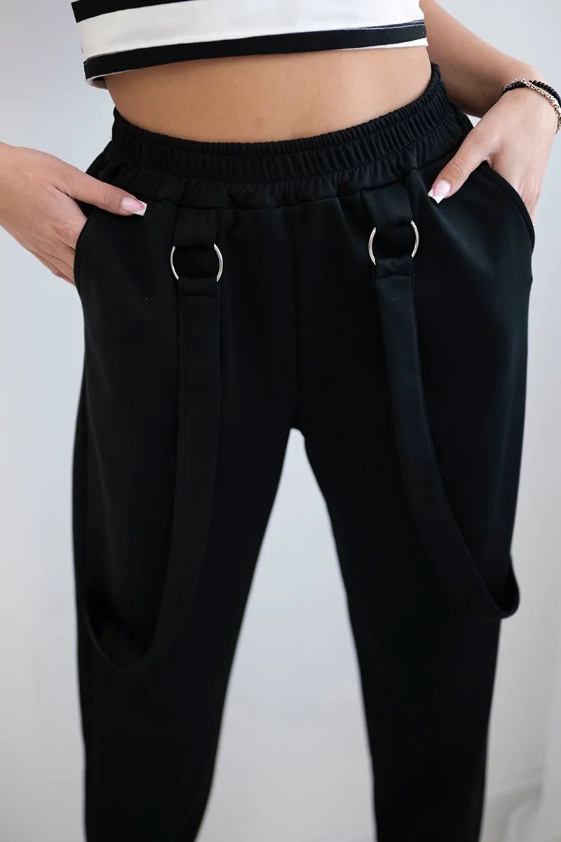 Trousers with decorative stripes 6758 - 1 / – Black цвет / color | Lexline Fashion