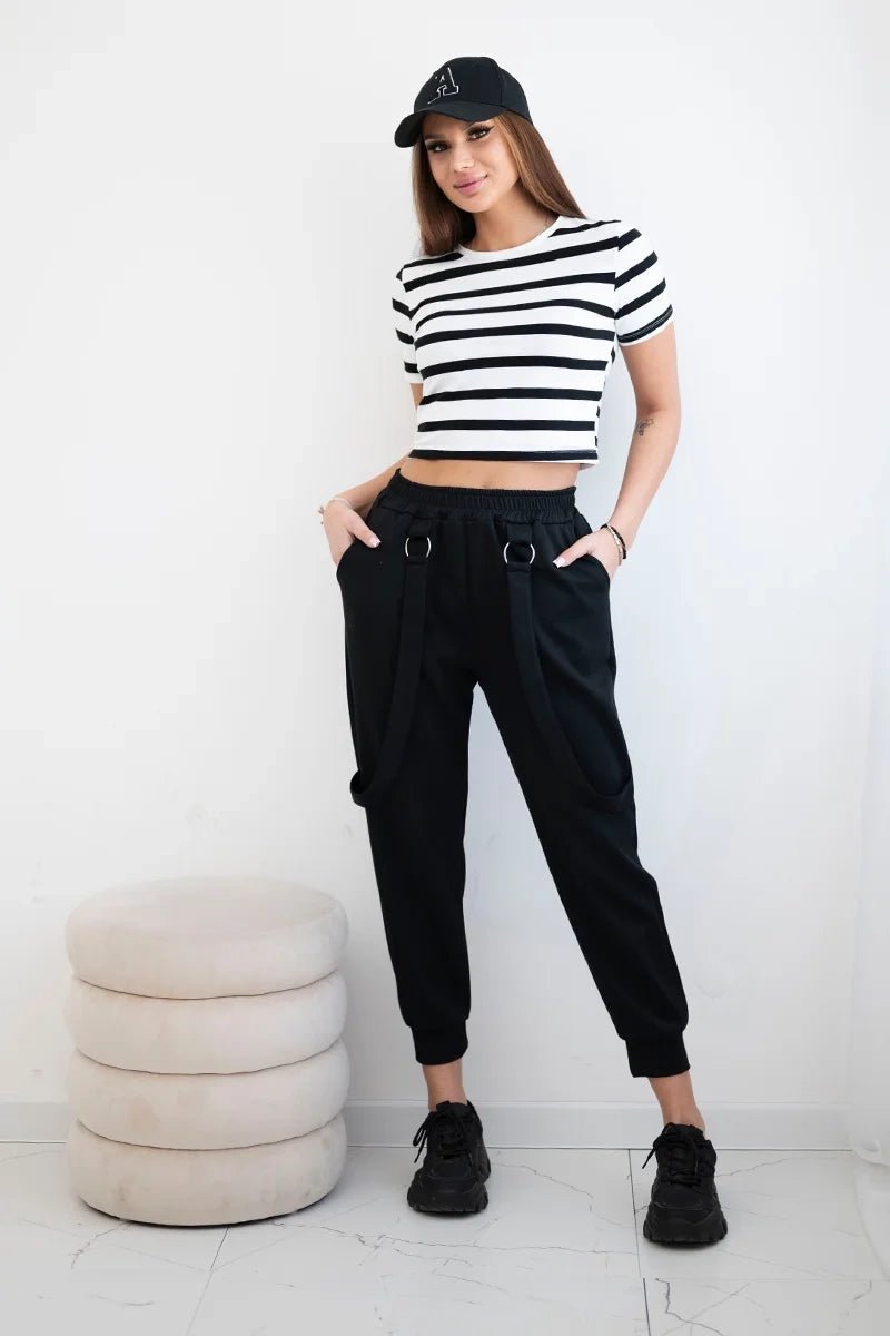 Trousers with decorative stripes 6758 - 1 / – Black цвет / color | Lexline Fashion