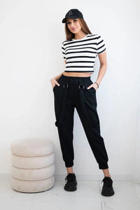 Trousers with decorative stripes 6758 - 1 / – Black цвет / color | Lexline Fashion