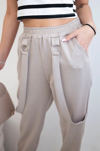 Trousers with decorative stripes 6758 - 1 / – Dark || beige цвет / color | Lexline Fashion