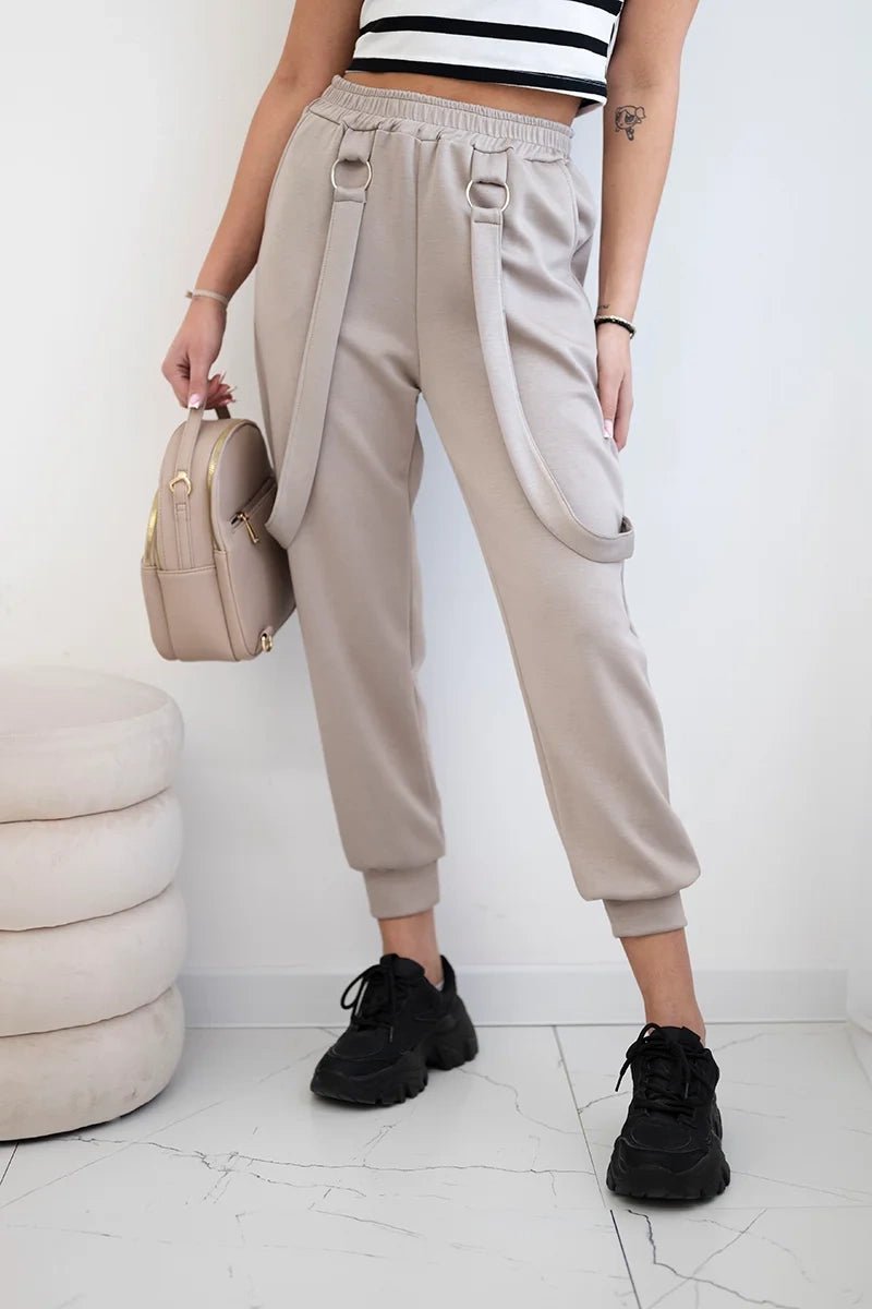 Trousers with decorative stripes 6758 - 1 / – Dark || beige цвет / color | Lexline Fashion
