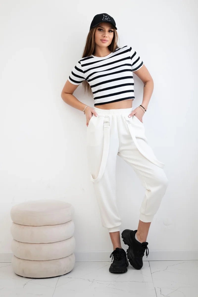 Trousers with decorative stripes 6758 - 1 / – Ecru цвет / color | Lexline Fashion