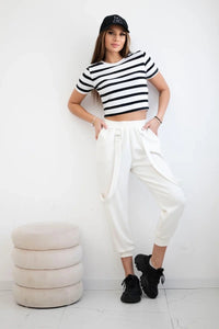Trousers with decorative stripes 6758 - 1 / – Ecru цвет / color | Lexline Fashion