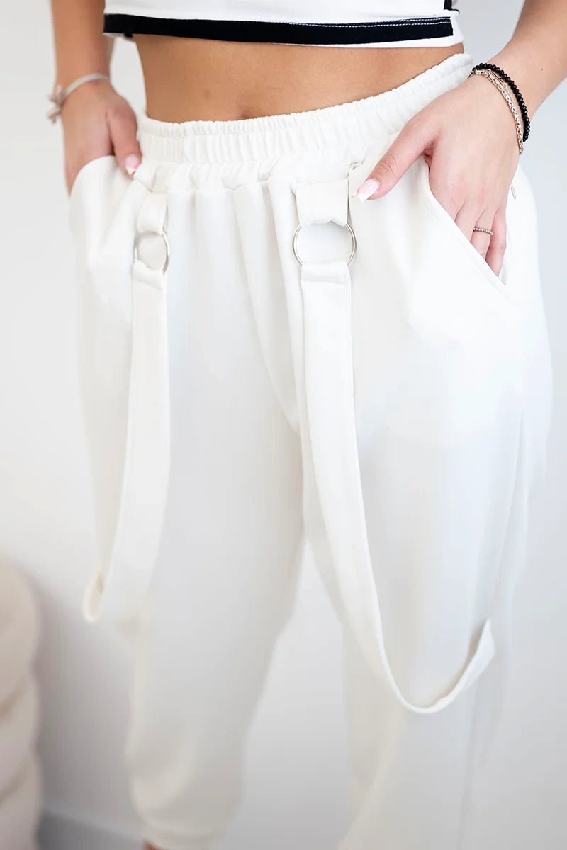 Trousers with decorative stripes 6758 - 1 / – Ecru цвет / color | Lexline Fashion