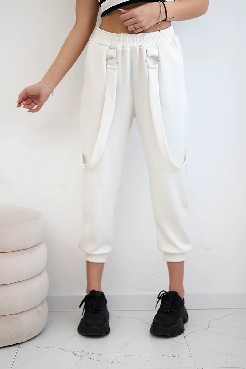 Trousers with decorative stripes 6758 - 1 / – Ecru цвет / color | Lexline Fashion