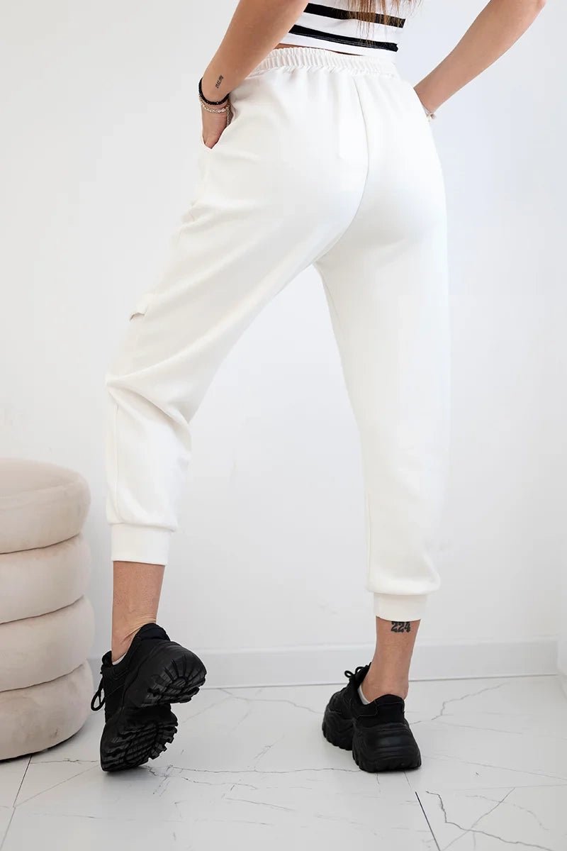 Trousers with decorative stripes 6758 - 1 / – Ecru цвет / color | Lexline Fashion