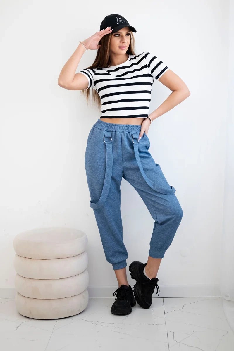 Trousers with decorative stripes 6758 - 1 / – Jeans || Melange цвет / color | Lexline Fashion