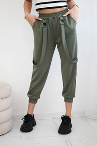 Trousers with decorative stripes 6758 - 1 / – Khaki цвет / color | Lexline Fashion