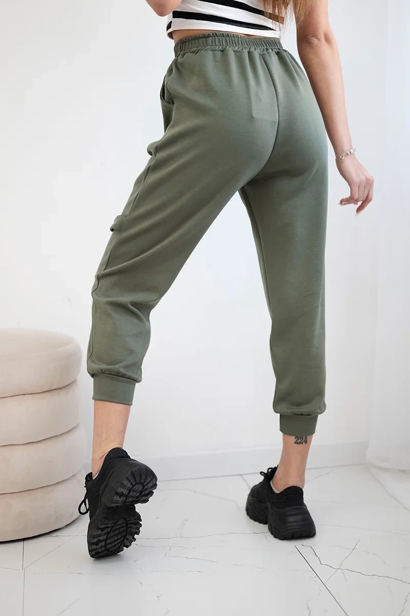 Trousers with decorative stripes 6758 - 1 / – Khaki цвет / color | Lexline Fashion