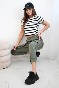 Trousers with decorative stripes 6758 - 1 / – Khaki цвет / color | Lexline Fashion