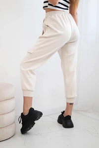 Trousers with decorative stripes 6758 - 1 / – Light || Beige цвет / color | Lexline Fashion