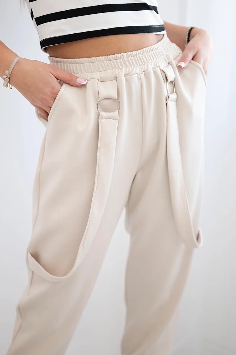Trousers with decorative stripes 6758 - 1 / – Light || Beige цвет / color | Lexline Fashion
