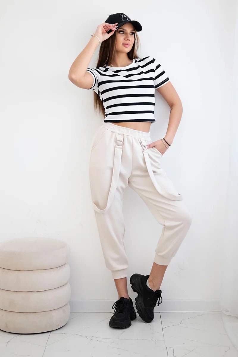 Trousers with decorative stripes 6758 - 1 / – Light || Beige цвет / color | Lexline Fashion