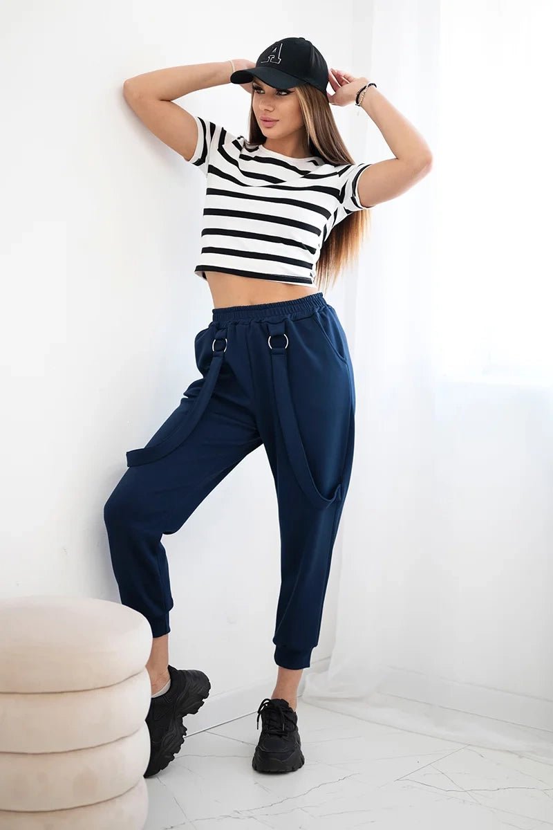 Trousers with decorative stripes 6758 - 1 / – Navy blue цвет / color | Lexline Fashion
